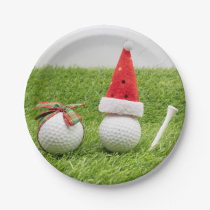 Golf Weihnachten mit Golfbällen und Weihnachtsman Pappteller