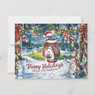 Golf Weihnachten mit Golftasche auf Grün Postkarte