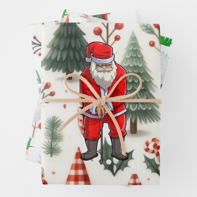 Golf Weihnachten mit Kugel und Eisen für Golfer Geschenkpapier Set (Beispiel)