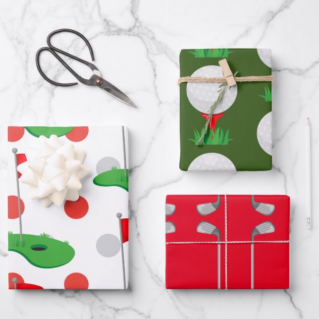 Golf Weihnachten mit Kugel und Eisen für Golfer Geschenkpapier Set (Vorderseite)