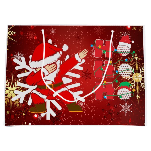 Golf Weihnachten mit Red Background Gold Snowflake Große Geschenktüte (Vorderseite)