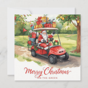 Golf-Weihnachten mit Santa Golfer auf dem Golfplat Feiertagskarte