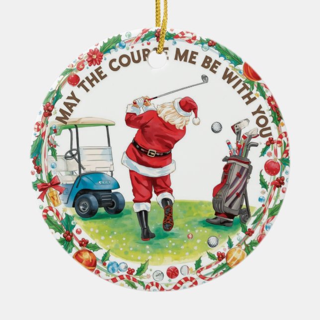 Golf Weihnachten mit Santa Golfer auf Golfplatz Keramik Ornament (Vorne)