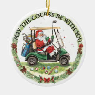 Golf Weihnachten mit Santa Golfer auf Golfplatz Keramik Ornament