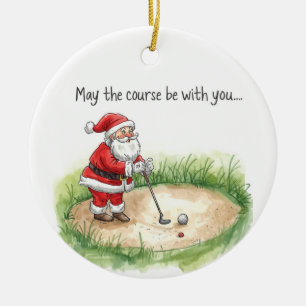 Golf Weihnachten mit Santa Golfer auf Golfplatz Keramik Ornament
