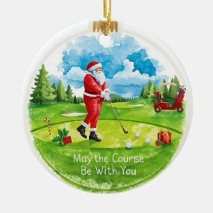 Golf Weihnachten mit Santa Golfer auf Golfplatz Keramik Ornament