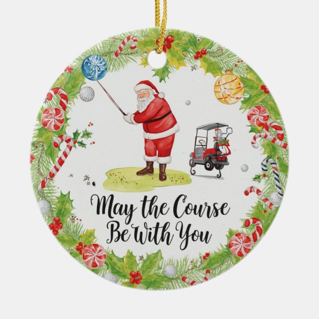 Golf Weihnachten mit Santa Golfer auf Golfplatz Keramik Ornament (Vorne)