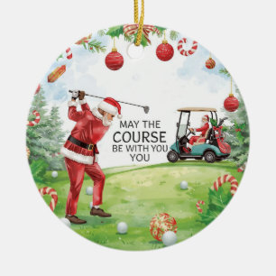 Golf Weihnachten mit Santa Golfer auf Golfplatz Keramik Ornament