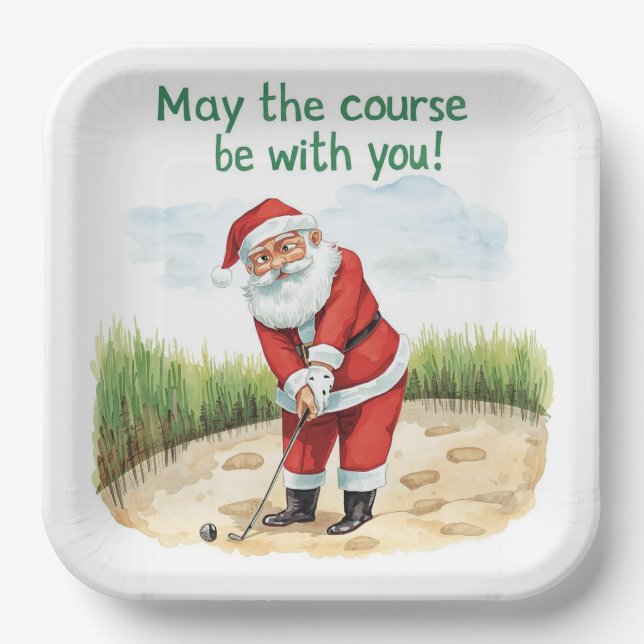 Golf Weihnachten mit Santa Golfer auf Golfplatz Pappteller (Vorderseite)