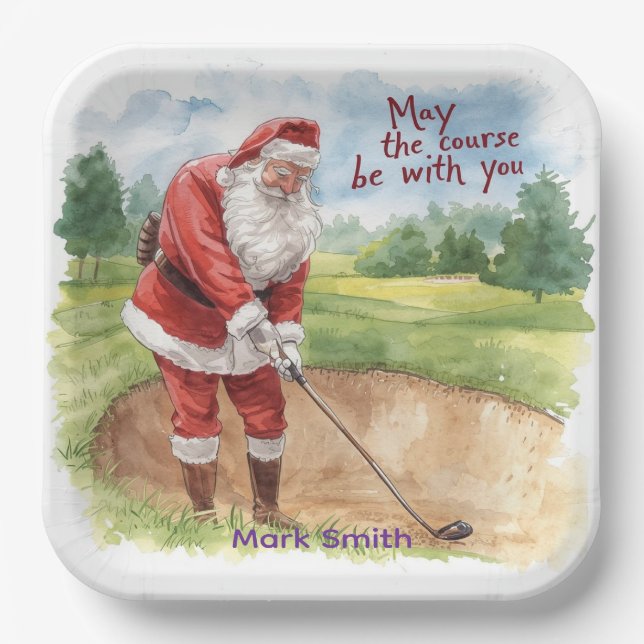 Golf Weihnachten mit Santa Golfer auf Golfplatz Pappteller (Vorderseite)