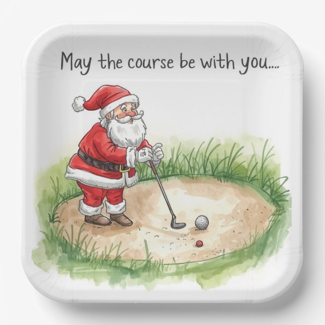 Golf Weihnachten mit Santa Golfer auf Golfplatz Pappteller (Vorderseite)