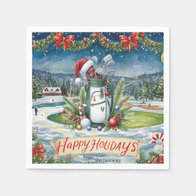 Golf Weihnachten mit Weihnachtsgolftasche Serviette (Vorderseite)