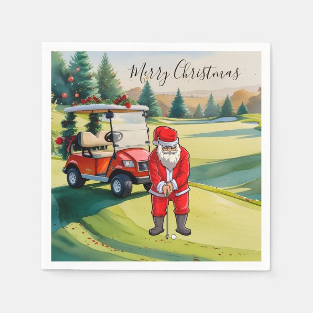 Golf-Weihnachten mit Weihnachtsmann Golfen Serviette (Vorderseite)