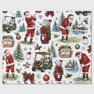 Golf-Weihnachten-Santa-Claus-Golfen in Minnesota Geschenkpapier