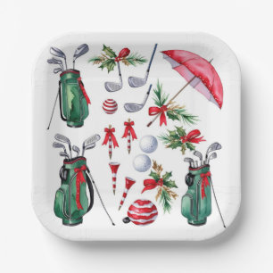 Golf Weihnachten Thema für Golfer Party rot grün Pappteller