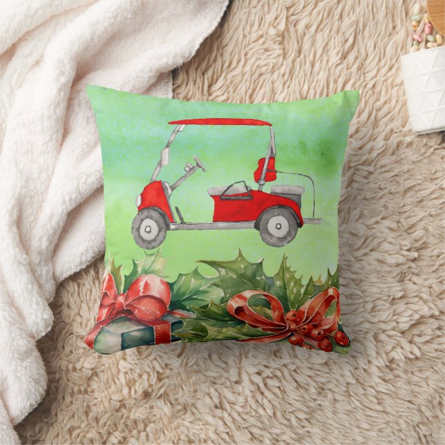 Golf Weihnachten Thema mit Golf Cart Wasserfarbe Kissen (Decke)