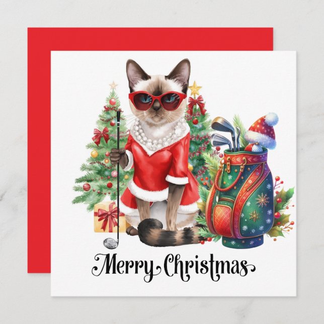 Golf Weihnachten Thema mit Siam Cat Golfer (Vorne/Hinten)