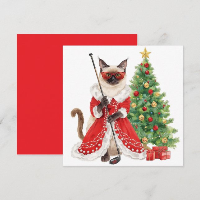 Golf Weihnachten Thema mit Siam Cat Golfer (Vorne/Hinten)