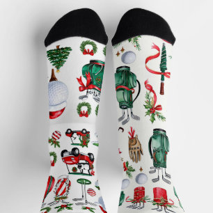 Golf Weihnachten themed Golfer Wasserfarbe Urlaub Socken