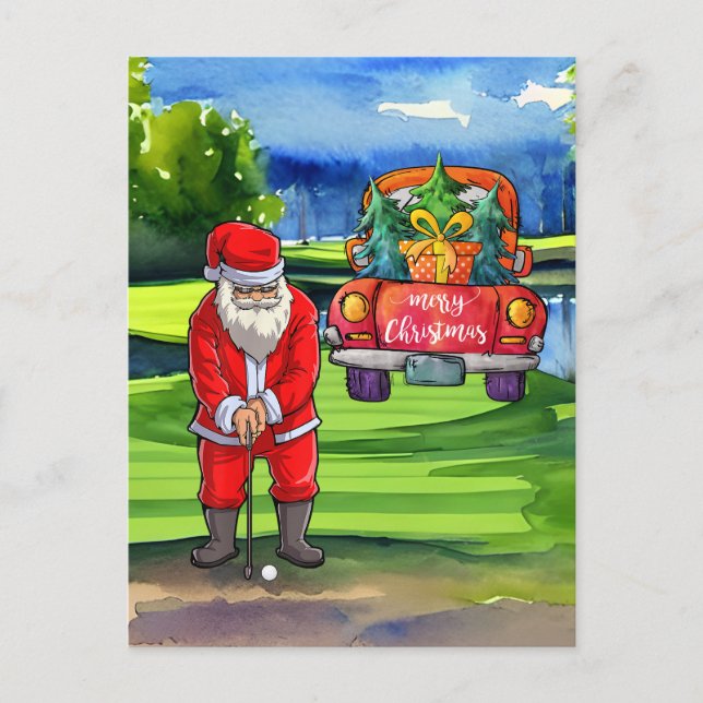 Golf Weihnachten Weihnachtsklaus Golfer in Bunker (Vorderseite)
