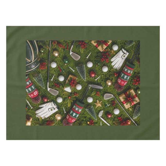 Golf-Weihnachts-Flat Lay auf Putting Green  Tischdecke (Vorderseite (Horizontal))