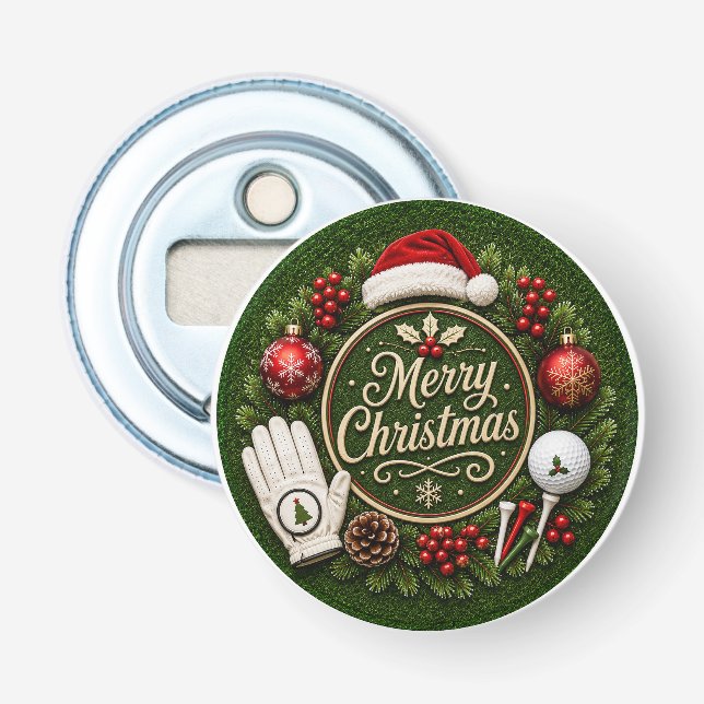 Golf-Weihnachtsaufkleber Flaschenöffner (Vorderseite)