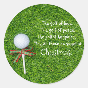 Golf Weihnachtsaufkleber mit Golfball und Abschlag Runder Aufkleber