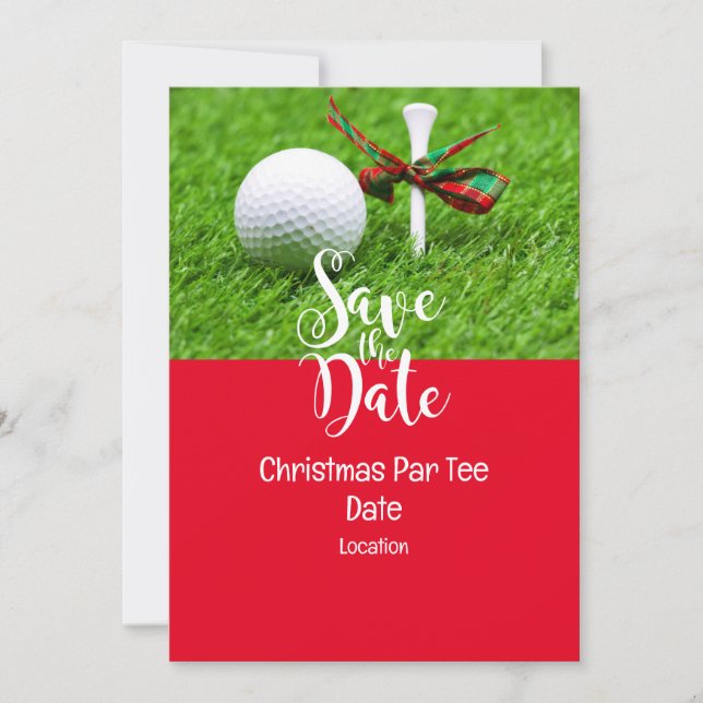 Golf Weihnachtsball mit Weihnachtsbändern und T Einladung (Vorderseite)