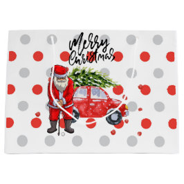 Golf Weihnachtsbaum auf rotem Auto mit dem Weihnac Große Geschenktüte