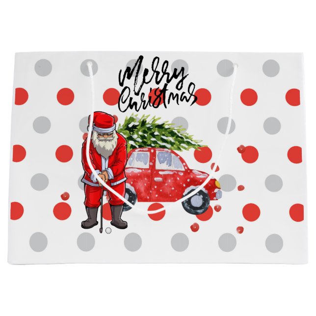 Golf Weihnachtsbaum auf rotem Auto mit dem Weihnac Große Geschenktüte (Vorderseite)