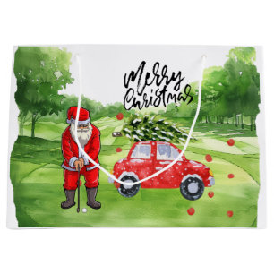 Golf Weihnachtsbaum auf rotem Auto mit dem Weihnac Große Geschenktüte