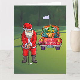 Golf Weihnachtsbaum auf rotem Auto mit dem Weihnac Karte