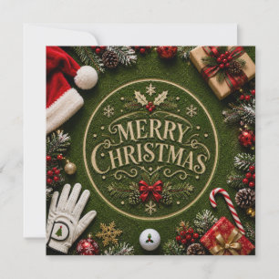 Golf-Weihnachtsfeier auf grünem Rasen Feiertagskarte