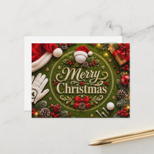 Golf-Weihnachtsfeier auf grünem Rasen Feiertagspostkarte