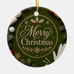 Golf-Weihnachtsfeier auf grünem Rasen Keramik Ornament