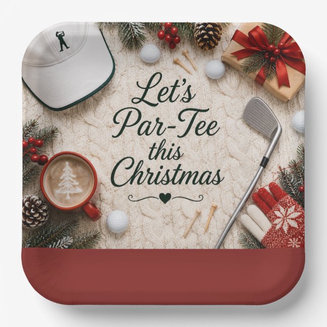 Golf-Weihnachtsfeier für Golfer Pappteller (Vorderseite)