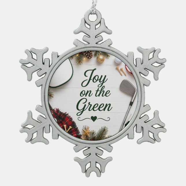 Golf Weihnachtsfeier Schneeflocken Zinn-Ornament (Vorderseite)