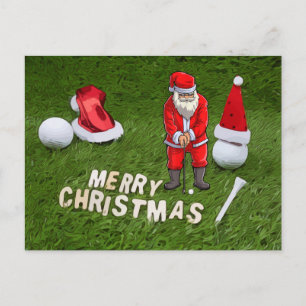 Golf Weihnachtsfeiertag und Golfball Weihnachtsman Postkarte