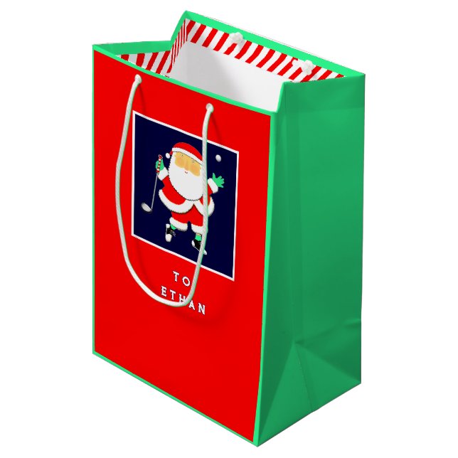Golf Weihnachtsferien Mittlere Geschenktüte (Vorderseite Schrägansicht)