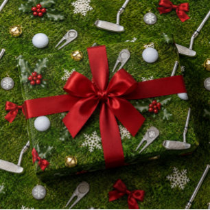 Golf-Weihnachtsgeräte-Muster auf grünem Gras Geschenkpapier