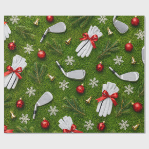 Golf-Weihnachtsgeräte-Muster auf grünem Gras Geschenkpapier