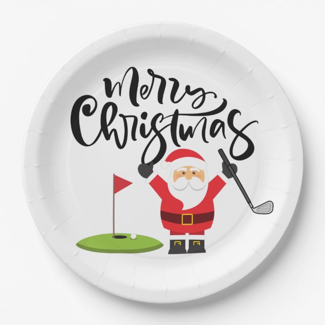 Golf Weihnachtsgeschenk mit Santa Golfer auf der G Pappteller (Vorderseite)
