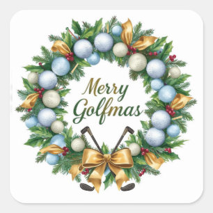 Golf-Weihnachtsgruß mit Golf-Kranz Quadratischer Aufkleber
