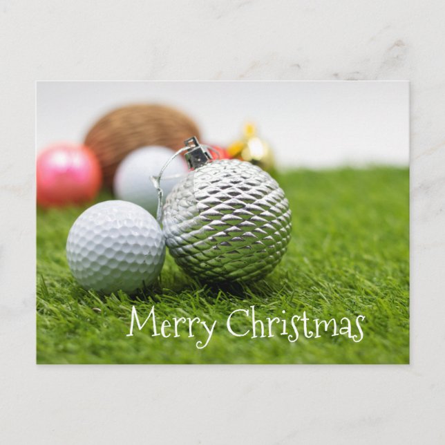 Golf Weihnachtskarte mit Golf Ball Verzierung Postkarte (Vorderseite)