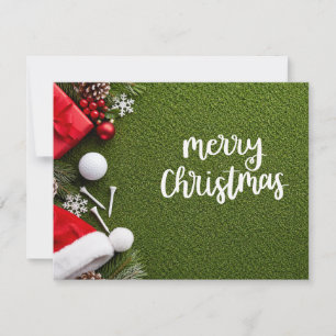 Golf-Weihnachtskarte mit Golf und Tee auf Grün