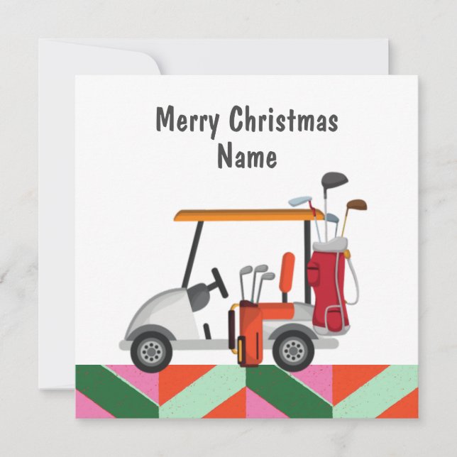 Golf Weihnachtskarte mit Golfwagen und Clubgolfer (Vorderseite)