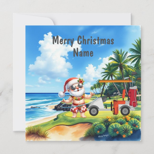 Golf Weihnachtskarte mit Golfwagen und Clubgolfer (Vorderseite)