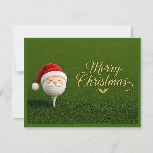 Golf-Weihnachtskarte mit Santa-Hut auf Grün (Vorderseite)