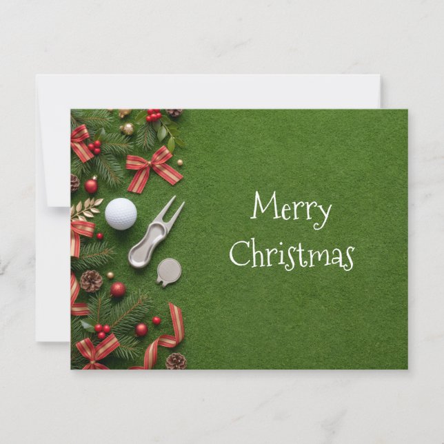 Golf-Weihnachtskarte mit Weihnachtsmann und Golfba (Vorderseite)
