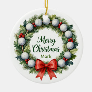 Golf-Weihnachtskranz  Keramik Ornament